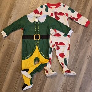 Festive Elf and Holiday Print Kids Footies